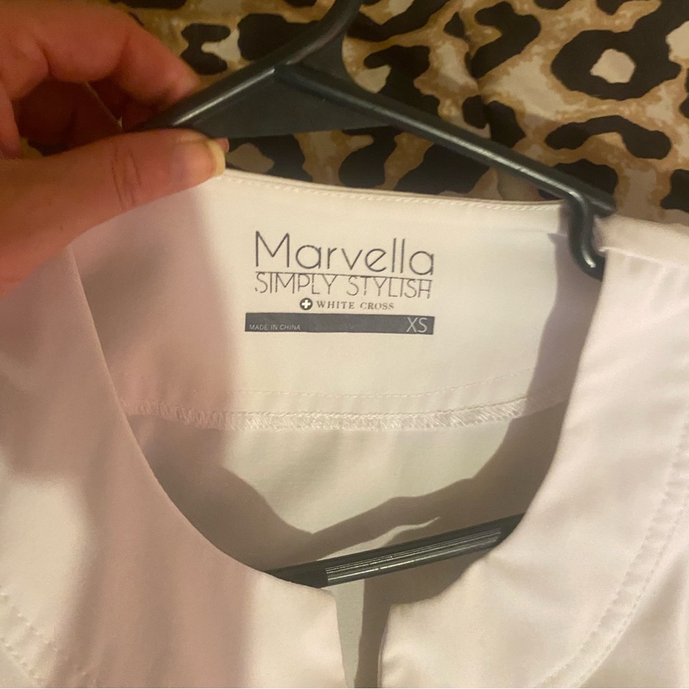 White scrub/ lab jacket. Marvella Simply Stylish